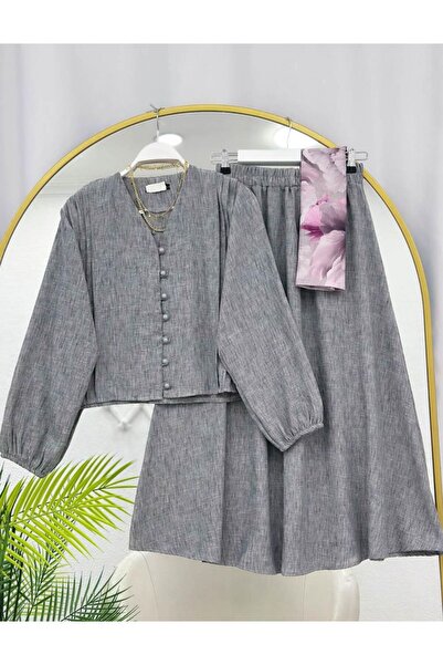 YILMAZBARMAZ Drapeli̇ K Linen Skirt Suit
