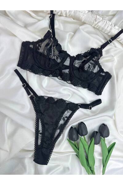 ROZENİN LINGERIE طقم ملابس داخلية نسائية من نوع برودي بدون أغطية مزينة بنقشة ...