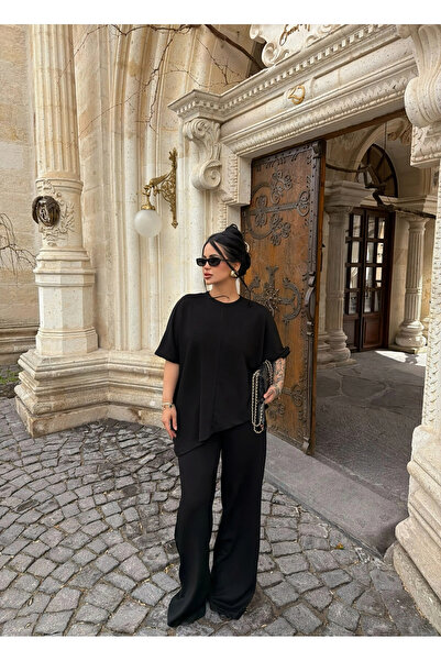 kırmızı butiks Μαύρο Ασύμμετρο Σετ Δύο Τεμαχίων από Μοντάλ