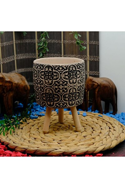 ADAA HİTİT MOTİFLİ AYAKLI DEKORATİF BETON SAKSI