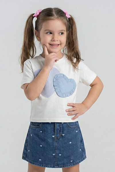 Dmb Κοριτσίστικο Σετ με Μπλουζάκι με Λεπτομέρεια Καρδιάς και Τζιν Σορτς-Φούστα