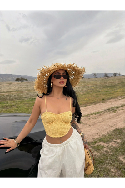 kırmızı butiks Κίτρινο Μπουστιέ με Τιράντες και Δεσίματα