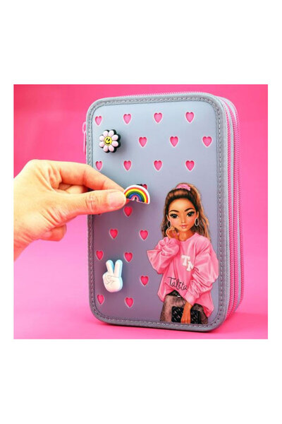 Top Model 3 Katlı İçi Dolu Kalem Çantası Silicone Pins 413478