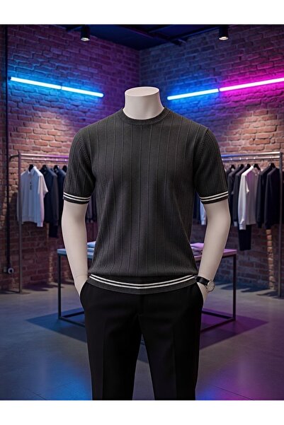 ixir Men's Short-Sleeved Summer Striped Crew Neck Knitwear T-Shirt 100% Cotto...