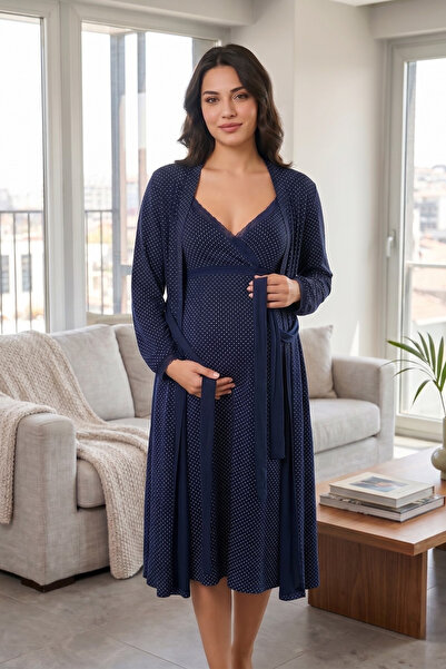 Miss Dünya Lissa Πουά νυχτικό σετ με λουράκια και ζώνη, με λαιμόκοψη V, για ε...