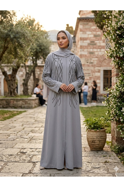 diğer588 Taşlı Gizli Fermuar Abaya Abiye
