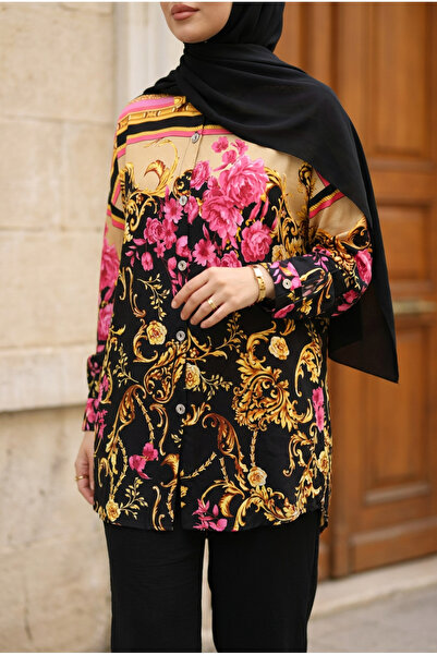 Kirazca Butik Γυναικείο πουκάμισο με κουμπιά και σχέδια, με γιακά, άνετη εφαρ...