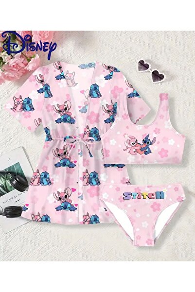 3b kids Girl's Stich Three-Piece Swimsuit Bikini Set Pareo Summer Holiday Beach
