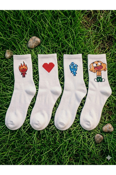 Lideral Unisex Σετ 4 τεμαχίων με κεντημένες κάλτσες κολεγιακού τύπου με χαρακ...