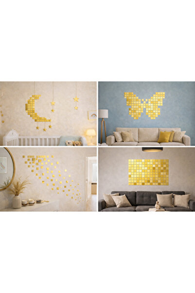 GR TANITIM REKLAM 3x3 cm Gold Aynalı Pleksi Duvar Sticker Seti – Kendinden Ya...