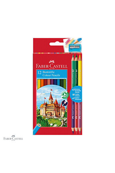 Faber Castell Set de creioane colorate Faber-Castell, 12+3 culori bicolor, cu...
