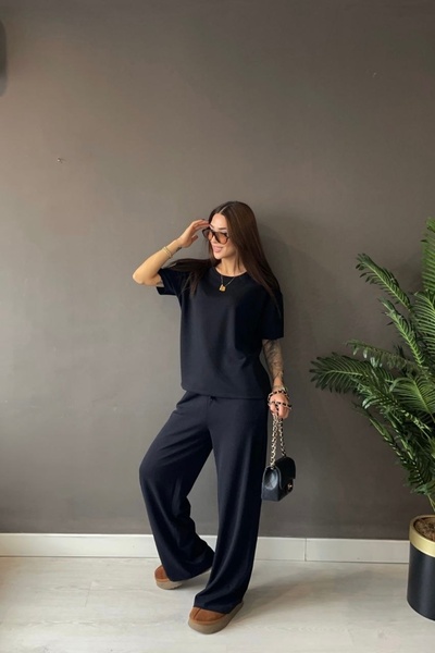 Auroveen Βασικό μπλουζάκι με λαιμόκοψη ποδηλάτου, παντελόνι με φαρδιά μπατζάκ...