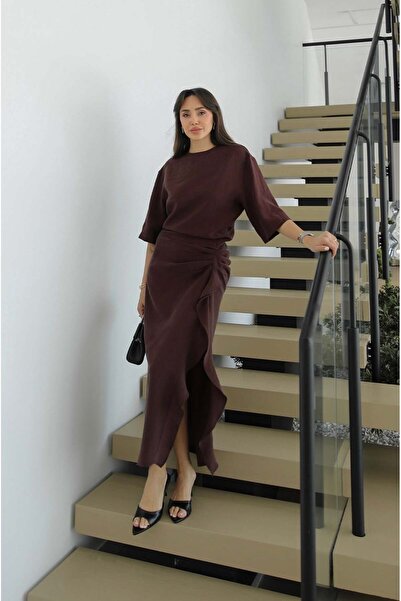 Havoş Ανοιχτό καφέ φόρεμα Morley με λεπτομέρεια από κορδόνια στο πλάι