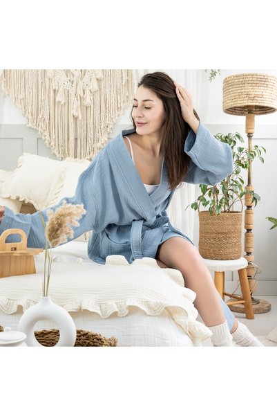 Cyc Atelier 100% Cotton Muslin Robe Oeko-Tex Certified Daily and Beach Wear Organic Kimono and Bathrobe