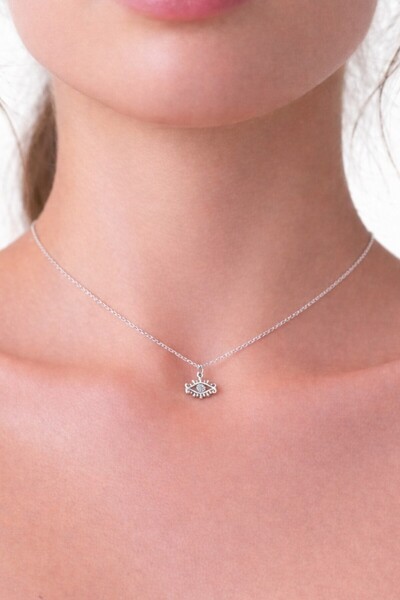 ATALYA ACCESSORY Göz Figürlü Zirkon Taşlı Çelik Kolye – Nazar Detaylı Minimal...