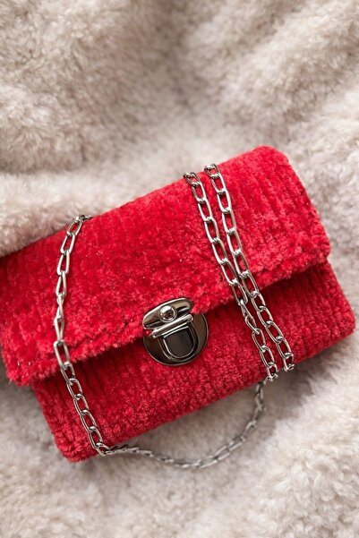 yes ticaret Canvas Handmade Women's Shoulder Bag with Chain Detail