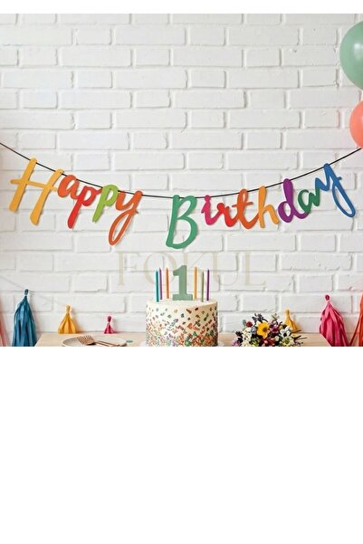 FOKUL Happy Birthday Çok Renkli Kaligrafi Banner Yazı Doğum Günü Yazı Süsleme...