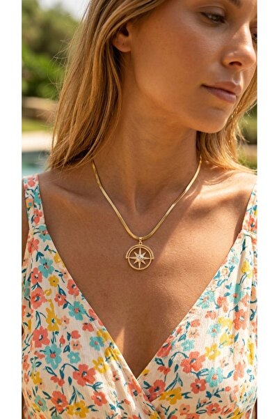 İNN JEWELLERY قلادة فولاذية مضادة للصدأ ومضادة للحساسية على شكل نجمة الشمال (...