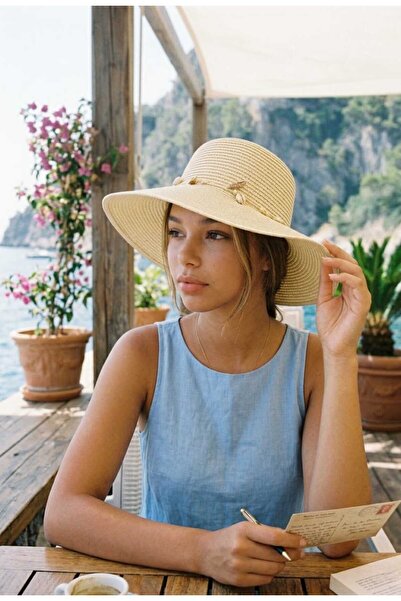 LAGRANZE Pearl Breeze Γυναικείο ψάθινο καπέλο με φαρδύ γείσο και λεπτομέρεια ...