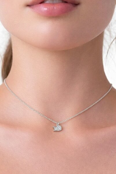 ATALYA ACCESSORY قلادة من الفولاذ على شكل قلب مرصعة بالزركون - قلادة نسائية أ...