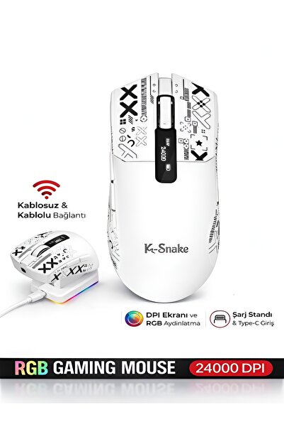 DEANB Kablosuz Oyuncu Mouse 24000 DPI 1000Hz RGB Şarj İstasyonlu Dijital Göst...