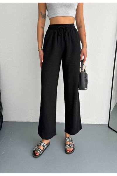 PİNK FLY Βαμβακερό λινό παντελόνι με φαρδιά γραμμή και δέσιμο στη μέση