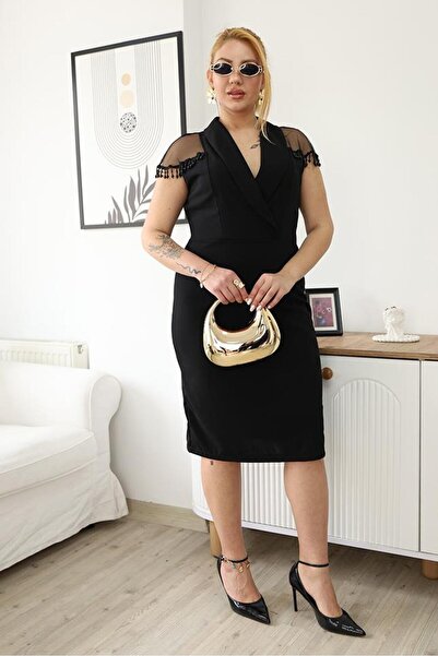 Siyezen Βραδινό φόρεμα με χάντρες στους ώμους σε μεγάλο μέγεθος