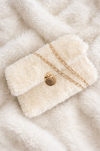 yes ticaret Canvas Handmade Women's Shoulder Bag with Chain Detail