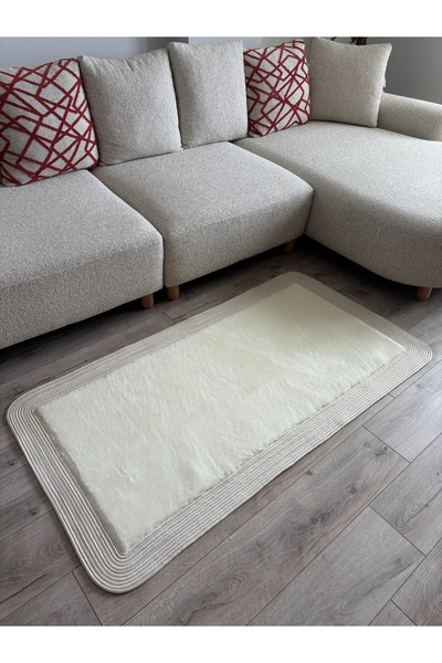 MaVaux Puffy Yumuşak Dokulu Dekoratif Kilim Hasır Kenarlı Modern Salon, Antre...