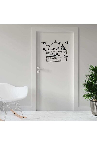 Asilmeydan Welcome Sweet Home Yazılı Dekoratif Kapı Sticker, Çıkartma, Etiket