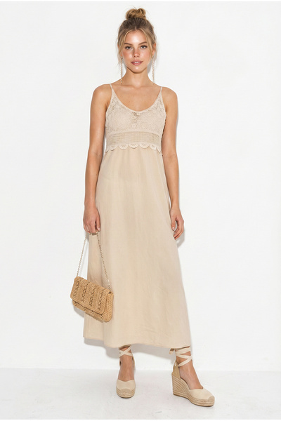 Bianco Lucci Γυναικείο φόρεμα με λεπτομέρειες και λουράκια σε στυλ κροσέ 6038...