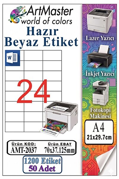 Artmaster A4 Ready White Label 70X37.12Mm 50 Sheets 1 Pack of 24 Self-Adhesiv...