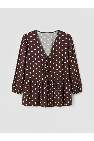 LC Waikiki Brown V-Neck Polka Dot Blouse by Güli̇s Gi̇yi̇m