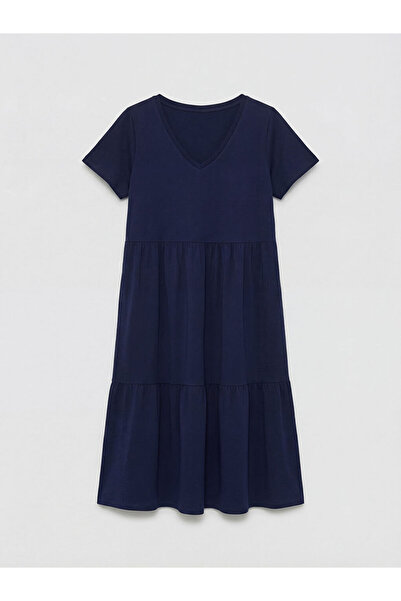 LC Waikiki Giyçık Storeden Navy Blue V-Neck Layered Dress