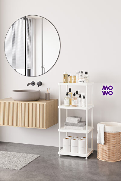 MOWO 4 Katlı Beyaz 40x33 Plastik Mutfak Raf Sistemi, Banyo Rafı, Kiler, Kitap...