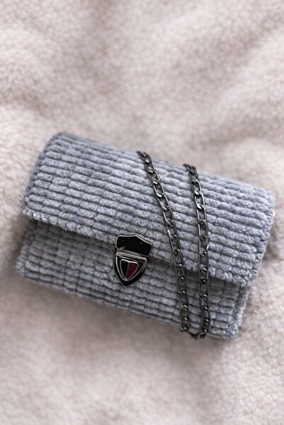 yes ticaret Canvas Handmade Women's Shoulder Bag with Chain Detail