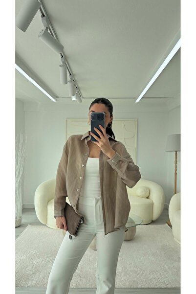 LUUNA STORE VİZON ÇİZGİLİ TRANSPARAN GÖMLEK