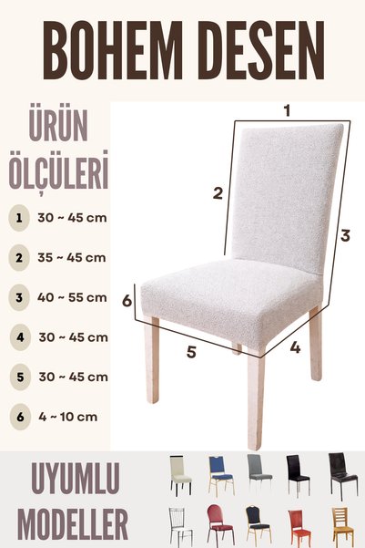 elgeyar Jakarlı Kumaş Yeni Bohem Desenli Sandalye Örtüsü,Lastikli,Esnek ,kaliteli Sandalye Kılıfı (1 Adet )
