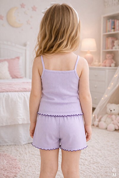 koza iç giyim Kız Çocuk Pamuklu Fiyonklu Askılı Şortlu Pijama Takımı