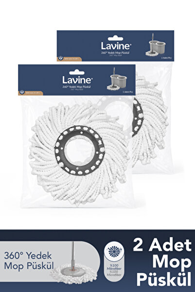 Lavine (2 Adet) Ultra Mop Temizlik Seti %100 Mikrofiber Yedek Başlık Dönerli ...