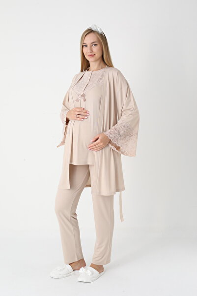 ERDENİZ TEKSTİL Σετ πιτζάμες εγκυμοσύνης με δαντελένια μανίκια, κουμπιά και κ...