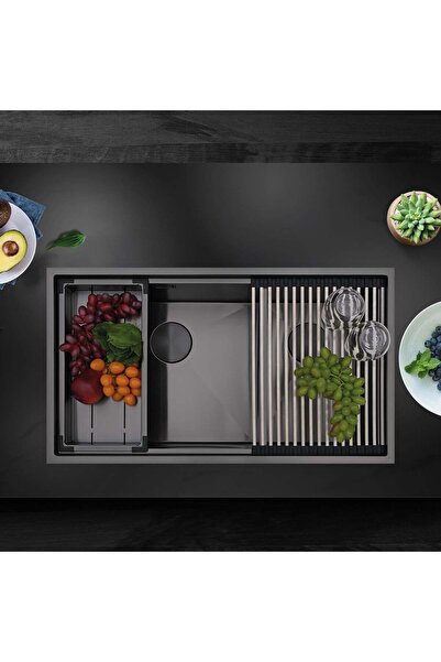 MaseMode Asola El Yapımı PVD Evye (Seti) 85*x48 cm Siyah (Black)