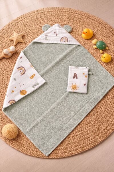Heianmono Kids %100 Pamuk Bebek Kundak Banyo Havlusu (Dışı Müslin İçi Havlu) ...
