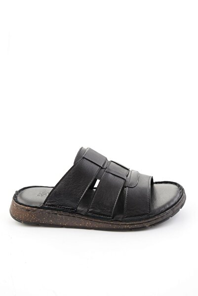 Bambi Μαύρες ανδρικές παντόφλες από γνήσιο δέρμα E04433010103