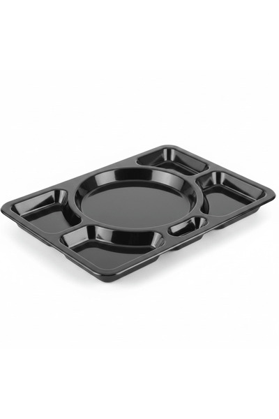 AKDC Black Rectangular Melamine 6 Portion Serving Plate 38 × 28 cm