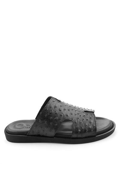 Bambi Μαύρες ανδρικές παντόφλες από γνήσιο δέρμα E04433333310