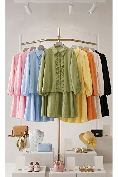 TrendParis Σετ δύο τεμαχίων από ζακάρ σιφόν με λεπτομέρειες βολάν, μαύρο