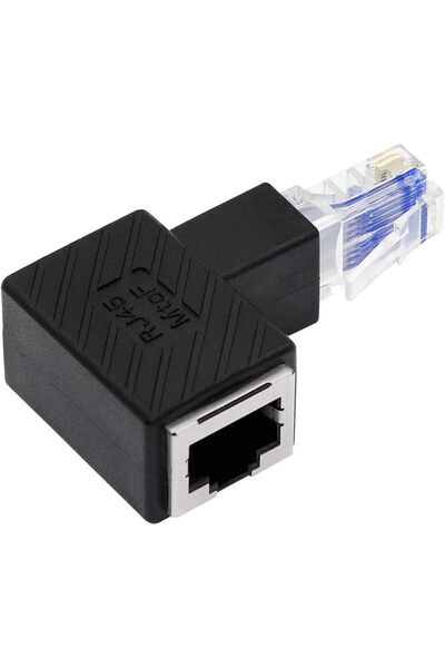 Derwell 90 Derece Açılı RJ45 Erkek-Dişi Dirsek Ethernet Lan Adaptör L Tipi Gi...