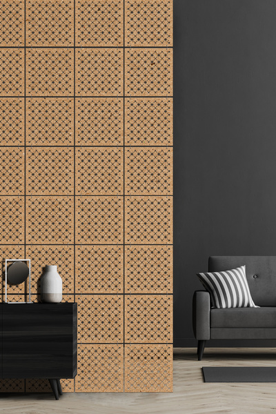 makta ® Modüler Ahşap Perde Paravan Sistemi | Lazer Kesim 4’lü Panel Seti
