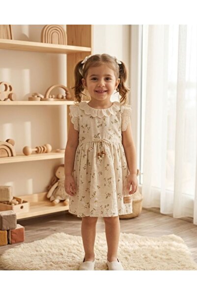 Baby-Kid Store Kız Çocuk Çiçek Detaylı Yazlık Premium Kalite Elbise (9-18 Ay)